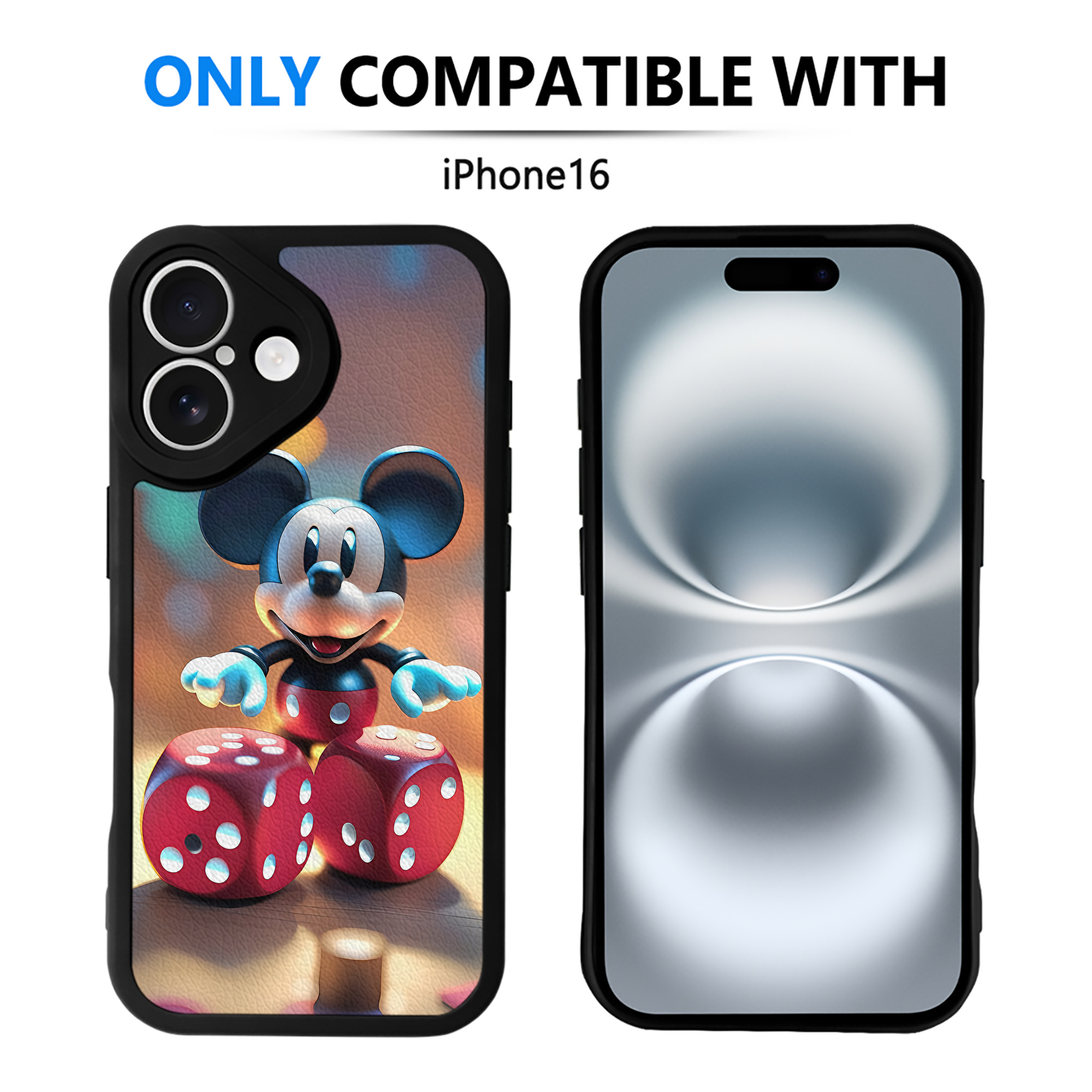 （画像用） ミッキーマウス Mickey Mouse 【iPhone 16シリーズ対応】シリコンスマホケース（レザー調） 材質：シリコン